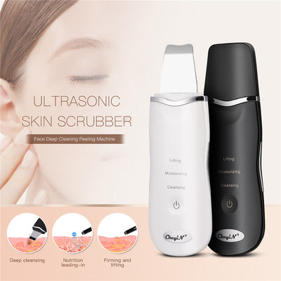 Ultrasonic peeling skin care beauty facial cleansing instrument with black and white handheld device, features lifting, moisturizing, and cleaning functions, SKU: CJBJPFMB01243-Black