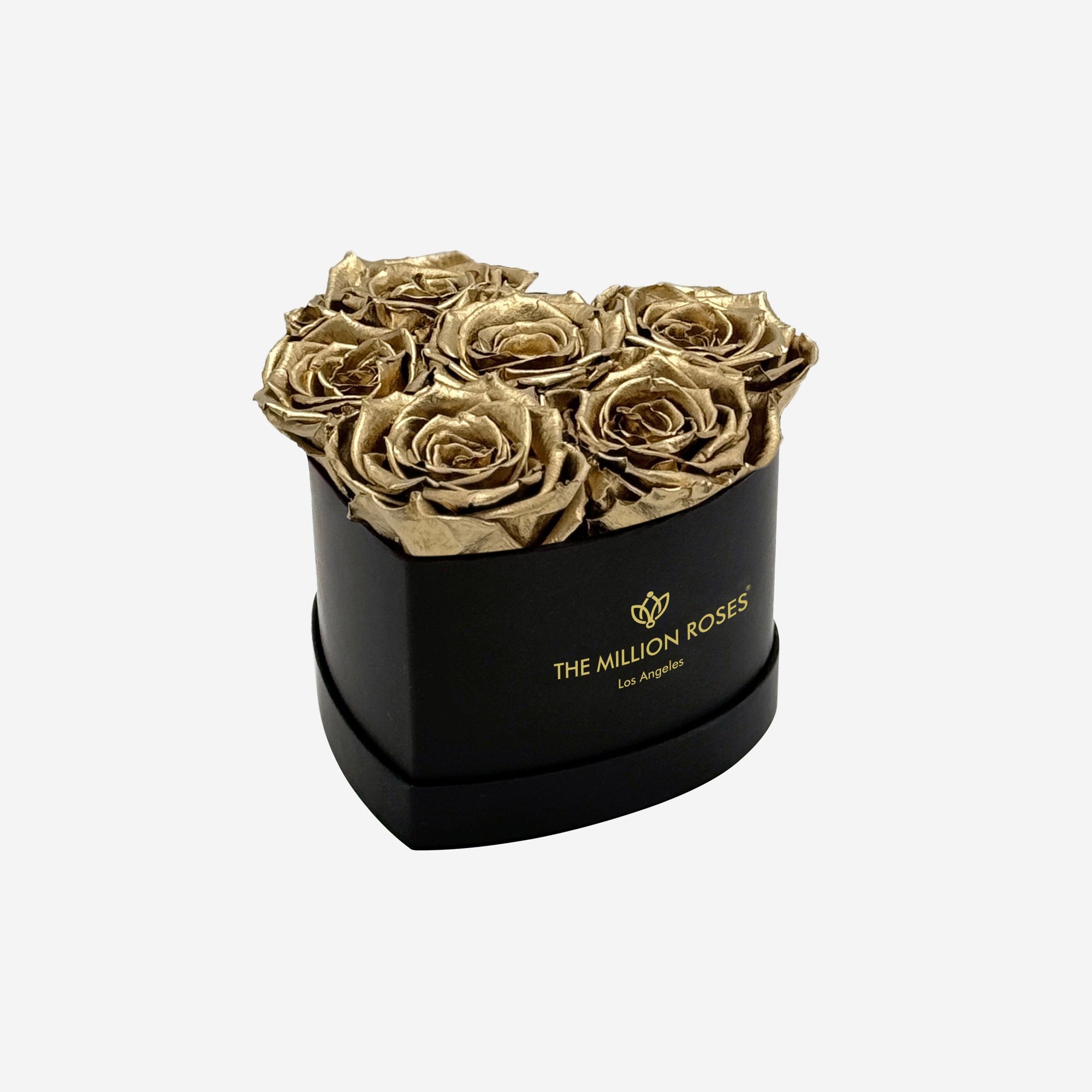 Black box filled with gold roses, decorative dried flowers for home decor, elegant floral arrangement, SKU: 01112000149021